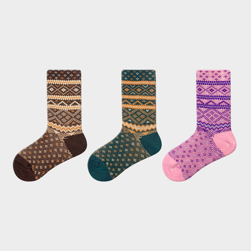Three pairs of combed cotton breathable vintage children's socks
